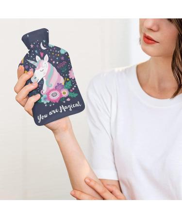 Flower Unicorn Hot Water Bottle with Plush Cover - Ideal Hand Warmer for Adults & Children | 26.5x15.3cm | International Shipping Available - Buy Online on GoSupps.com
