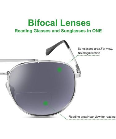 Bifocal Aviator Sun Readers 1.0D Reading Sunglasses | UV400 Grey | Women Men - Buy Online on GoSupps.com
