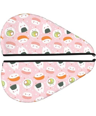 Quick-Dry Hair Towel Wrap - Cute Sushi Design | Button Closure Hair Drying Turban - Buy Online on GoSupps.com