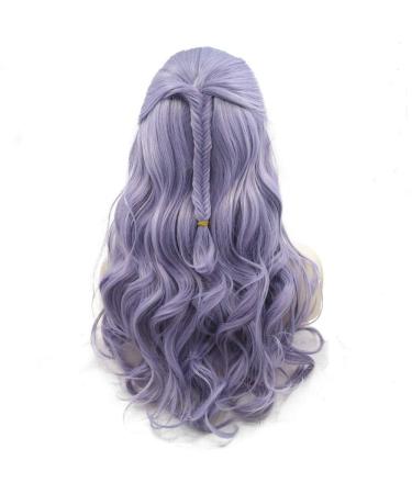 Xingyu Ladies Wigs Pastel Purple Handmade Fishtail BraIded Synthetic Lace Front Wig Lilac/Lavender Wavy Heat Friendly Party Holiday Wedding Hair Wigs 26 Inches