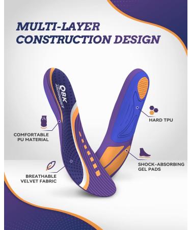 QBK Metatarsalgia Insoles for Flat Feet Relief | Men's Size L (9-10) | Achilles Tendonitis, Bunion & Bow Legs Support | Height Increase & Anti-Slip Comfort | Purple - Buy Online on GoSupps.com