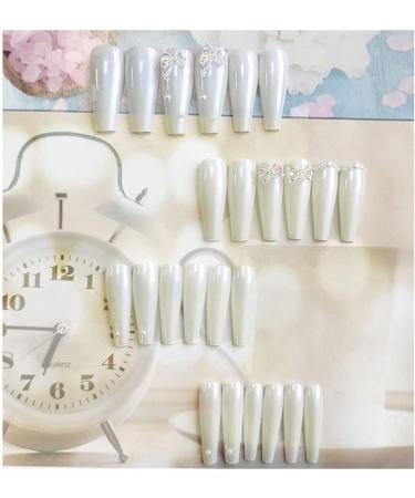 Press on Nails 3 Sets Pearl Bow Press-on Nails Long Aurora Powder Artificail Nails Fake Nail for Women Girls (Color : White) (Color : White) (White) - Buy Online on GoSupps.com