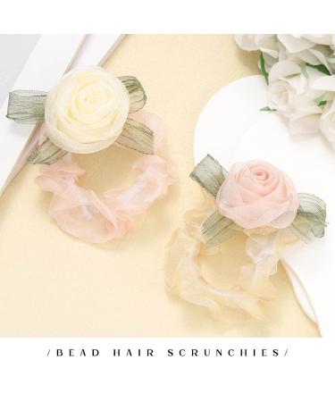 Brinie Pink Floral Hair Scrunchies - Pack of 2 | Elastic Hair Bands for Women and Girls - Buy Online on GoSupps.com