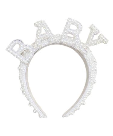 amangul Full Pearls New Mom Headband Hair Hoop Baby Shower Party Decorations Shinning Bead Headband for Baptism(Baby)