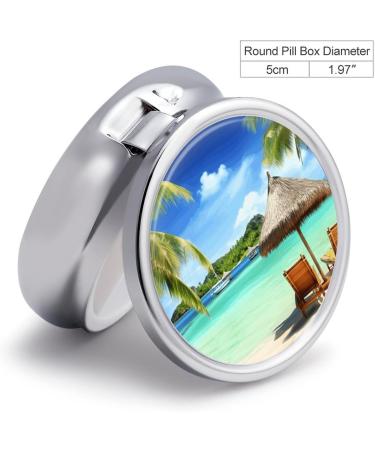 Round Pill Box - Tropical Holidays Print | 3 Compartment Medicine Organizer | Decorative Metal Portable Pocket Pill Case Style-32 - Buy Online on GoSupps.com