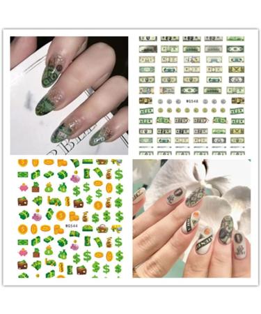 Dollar Sign 3D Nail Art Stickers - 12 Sheets Gold Self Adhesive Decals for Luxury Manicure Designs - Buy Online on GoSupps.com