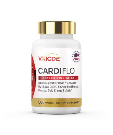 VXICDE CardiFlo CoQ10 Heart Supplement with Grape Seed Extract Cardiovascular & Circulation Support for Daily Energy 60 Capsules