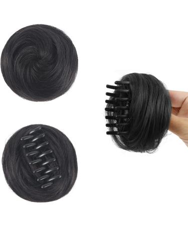 2PCS Mini Claw Fake Buns Hair Donut Chignon Clip in Scrunchies Natural Black - Buy Online on GoSupps.com