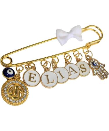 Personalized Baby Pin with Name - Infidel Brooch Lucky Charm Stroller Pin for Boys & Girls | Blue Eye & Hand Design - Buy Online on GoSupps.com