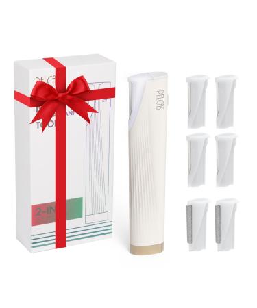 PELCAS Electric Dermaplaning Tool for Face with LED Light Mini Facial Dermaplaning Razor Kit Painless 3 Speeds Facial Peach Fuzz & Hair Removal At Home for Women with 6 Blades Off White