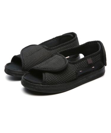 DZKJ Women Extra Wide Width Diabetic Shoes Comfortable Arthritis Edema Adjustable Velcro Closure Sandal Open Toe Strap House Slippers for Swollen Feet Indoor and Outdoor(Size:41 Color:Black) 41 Black