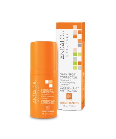Andalou Naturals Dark Spot Corrector  Brightening Face Serum with Vitamin C  Hyperpigmentation Treatment to Even Skin Tone & Reduce Appearance of Acne Scars  Age Spots & UV Damage  1 Oz