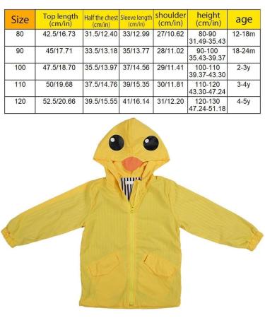 Cute Cartoon Duck Raincoat for Baby Boy/Girl - Lightweight Waterproof Hoodie Zipper Coat (Size 90) - Buy Online on GoSupps.com