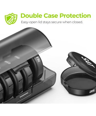 AUVON Black Weekly Pill Organizer for Large Pills | 7-Day Pill Box with Dual Protection | Travel-Friendly Small Pill Case for Medications Vitamins & Fish Oils - Buy Online on GoSupps.com