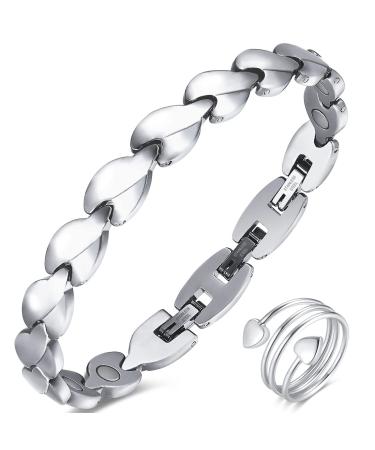 Vicmag Magnetic Bracelets for Women Titanium Steel Ultra Strength Magnetic Gift Box with Removal Tool (Silver Leaf)
