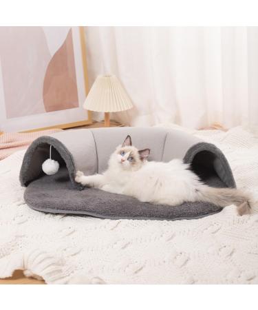 Jodimitty Cat Tunnel Bed Grey Plush Cat Tunnels for Indoor Cats Cat Play Mat with Hanging Ball Toy Pet Tunnel Gift for Cat Bunny (76x53x17cm) M (76x53x17cm) Grey - Buy Online on GoSupps.com