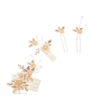 Ipetboom 1 Set Wedding Hair Comb Prom Headpiece Wedding Hair Clips Wedding Bun Comb Vintage Hair Accessories Flower Leaf Hair Comb Crystal Hair Comb Copper Wire Bride Rhinestones Mosaic