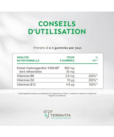 Ashwagandha Gummies 600 mg | Anti-Stress - Sleep - Vitality | Ashwagandha Patented KSM-66 | -28% Cortisol in 2 Months | 60 Cherry Flavor Gummies | Vegan and Gelatin Free | Made in France | Terravita - Buy Online on GoSupps.com