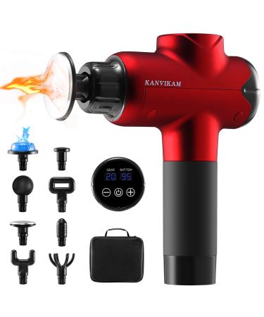 Heated Massage Gun Deep Tissue Include Heat&Cold Head,Adjustable Temperature(35-65? ),20 Speeds,14mm Amplitude Muscle Massager Gun for Gym Home Outdoors Post-Workout Pain Relief Red