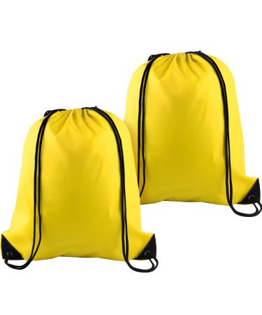 KUUQA 2 Pcs Yellow Drawstring Backpack Drawstring Bag Bulk Sports Cinch Bags String Backpack Storage Bags for Gym Traveling