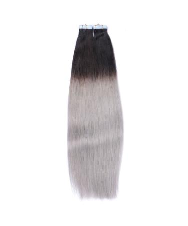Buy 100% Remy Real Hair Tape In Extensions - #1B/Silver Ombre - 40cm - 50 Bricks - Tresse by Novon Hair Extensions - Buy Online on GoSupps.com