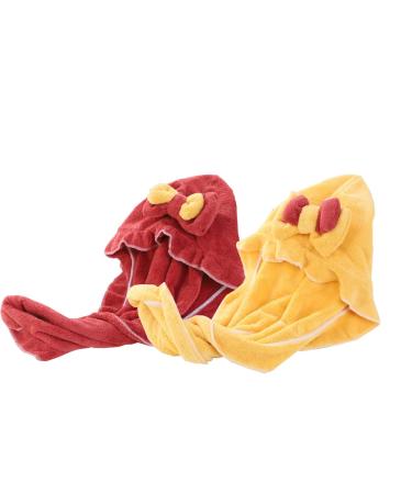 Microfiber towel with loop yellow and red quick-drying towel for the bathroom hair drying cute hair turban absorbent hair drying cloth with a button for women 2 pieces