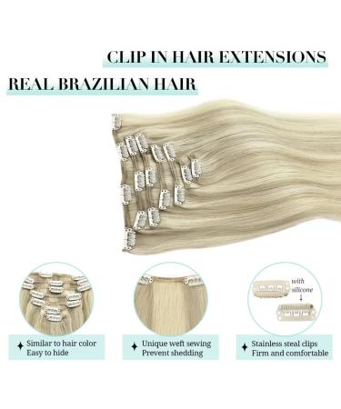 Doores Clip-in Real Hair Extensions 22 Inch - Ashblond Highlights & Platinum Blonde - 120g Remy Hair - 7 Pieces 55cm - Buy Online on GoSupps.com