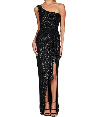 HANXIULIN Women's Sexy V-neck Maxi Dress - Hot Diamond Craft Long Sleeve Color Block Sequin Evening & Cocktail Dress for Parties - Black Size S - Buy Online on GoSupps.com