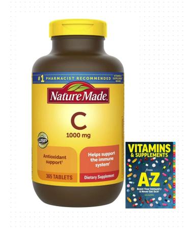 Nature Made Vitamin C 1000 mg Dietary Supplement for Immune Support 365 Tablets 365 Day Supply+Better Guide Vitamins Supplements