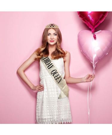 Didder Gold Birthday Crown and Rhinestone Tiara with Birthday Queen Sash Set - Party Accessories for Women and Girls - Buy Online on GoSupps.com