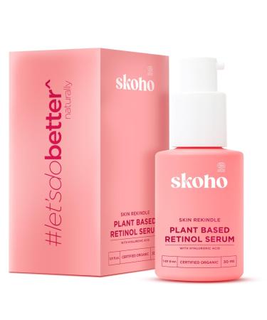 SKOHO Retinol based Anti Aging Organic face Serum with 98.949% Naturality | Reduces Fine Lines & Wrinkles | Plant based Retinol serum for face| Hyaluronic Acid & Kiwi extract | COSMOS Certified| 30ml