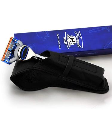 Premium Stainless Steel 5-Edge Cassette Shaver Knife & Leather Cover | Men's Wet Shaving Essentials | Perfect for On-the-Go Care - Buy Online on GoSupps.com