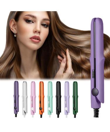 Upgraded 2-in-1 Mini Curling Wand Flat Iron Hair Straightener Mini Dual Purpose Curling Flat Iron Long-Lasting Portable Travel Curling Wand for Women Short Hair (Dark Purple)
