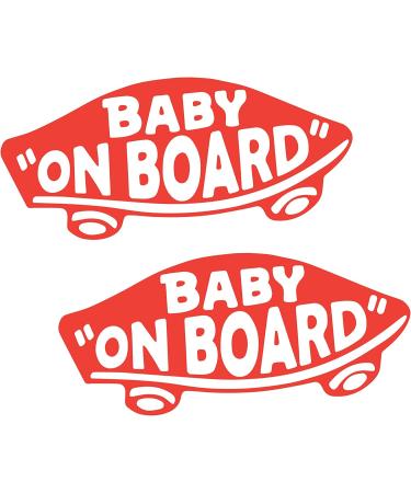 Baby On Board Sticker for Cars, Trucks, Vans 2-Pack Safety Sign Decal for Kids, Heavy-Duty Waterproof Bumper Sticker - Skateboarding, BMX, Sports - Baby Shower Registry Gift (White/Red - Stickers)