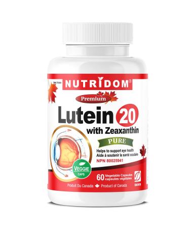 Nutridom Lutein 20mg with Zeaxanthin 2mg Marigold Flower Extract Supports Eye Health Non-GMO Vegan Gluten-Free Dairy-Free Soy-Free 2-month-supply (60 Count)