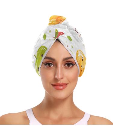 Colorful Fruits Hair Towel 2 Pack Super Absorbent Hair Drying Towel Quick Dry Hair Turbans Head Towel with Button Twisty Wrap for Women Girls