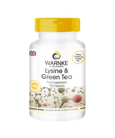 Lysine and Green Tea 500 mg L-Lysine 200 mg Green Tea Extract (50% Polyphenols 100 Capsules Vegi 82 G Pack of 1 | Warnke Vitalstoffe