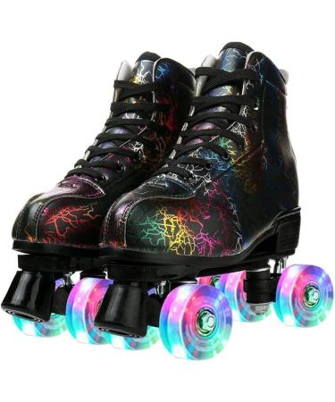 Classic High-top Roller Skates for Men and Women | Double Row Skates for Indoor and Outdoor | Unisex Christmas Party | Bag Included | Lightning Black Flash Wheel | Size 9.5 (45US) - Buy Online on GoSupps.com