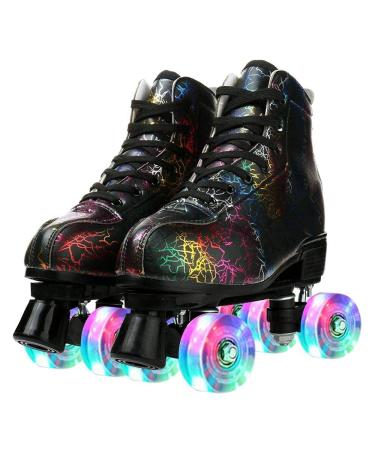 Roller Skates for Women and Mens, Classic High-top 4 Wheels Skating Roller Double Row Skates for Indoor and Outdoor Unisex Christmas Party with Bag lightning black flash wheel 45US:9.5