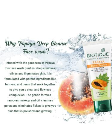 Biotique Papaya Deep Cleanse Face Wash - Gentle Exfoliation for Glowing Skin | 100% Botanical Extracts | All Skin Types | 2x100ml - Buy Online on GoSupps.com