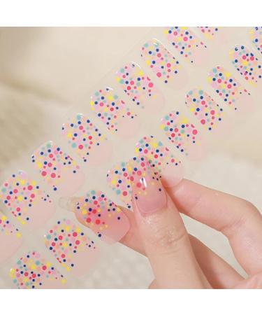 Semi Cured Gel Nails Strips 20 Stickers Nail Wraps Soft Self-Adhesive Gel Nail Stickers Salon-Quality Gel Nail Strips for Nails French Tip Manicure UV/LED Lamp Required (Polka Dot-76)
