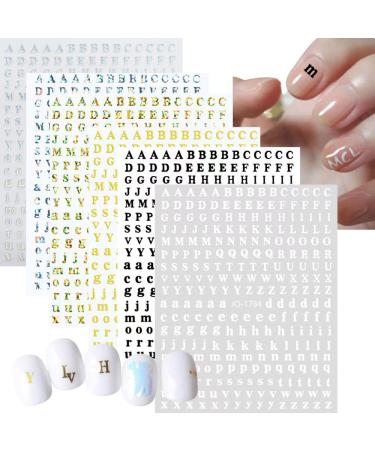 Letter Nail Stickers Decals for Nails 3D Laser Nail Decals Holographic Letters Nail Stickers Gold Letter Stickers Nail Accessories Designer Stickers Nail Stickers for Nail Art DIY 6 Sheets