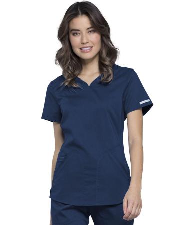 Cherokee Women's V Neck Scrubs Top with Shirttail Hem WW601 X-Large Navy
