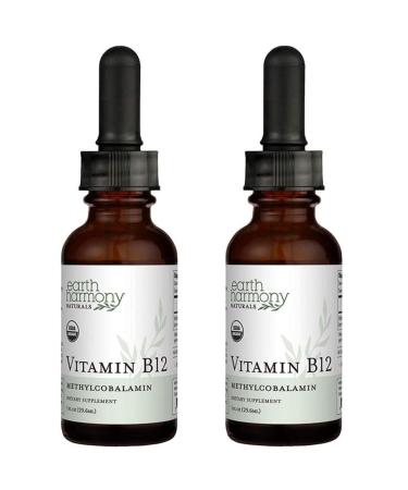 USDA Organic Vitamin B12 2000mcg Sublingual Liquid Supplement (2-Pack) - Vegan Methylcobalamin Drops for Natural Energy Maintain Metabolism and Immune System Support - 1 Fl Oz