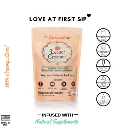 Leaner Creamer Coconut Oil Coffee Creamer - Caramel Flavor (9.87 oz) - Dairy-Free & Keto-Friendly - Buy Online on GoSupps.com