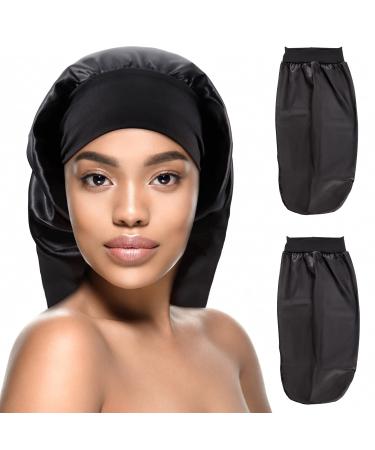 Kenllas Long Satin Sleep Bonnet -Extra Large Night Cap for Women with Long Curly Dreadlock Braid Hair Black & Black
