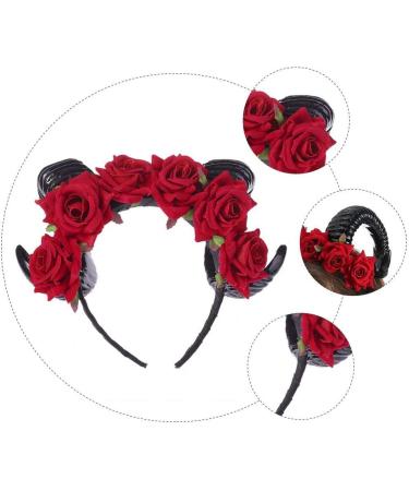 FRCOLOR Horn Flower Headband Headpiece Rose Flower Hair Hoop Headband Mexican Floral Headband Black Halloween Headband for Women Girls(Red) - Buy Online on GoSupps.com