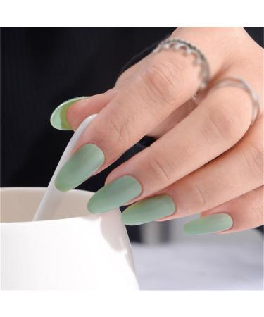 Glossy Green Color Fake Nail Almond Medium Press on Nails Tips Nail Art Decoration for Women and Girls Manicure 24pc