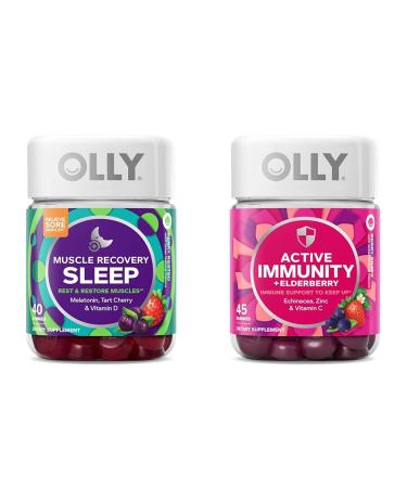 OLLY Muscle Recovery Sleep Gummies 40 Count and Active Immunity+Elderberry Gummies 45 Count Bundle