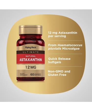 Piping Rock Astaxanthin 12mg | 60 Quick Release Softgels | Extract Supplement | Gluten Free Non-GMO - Buy Online on GoSupps.com